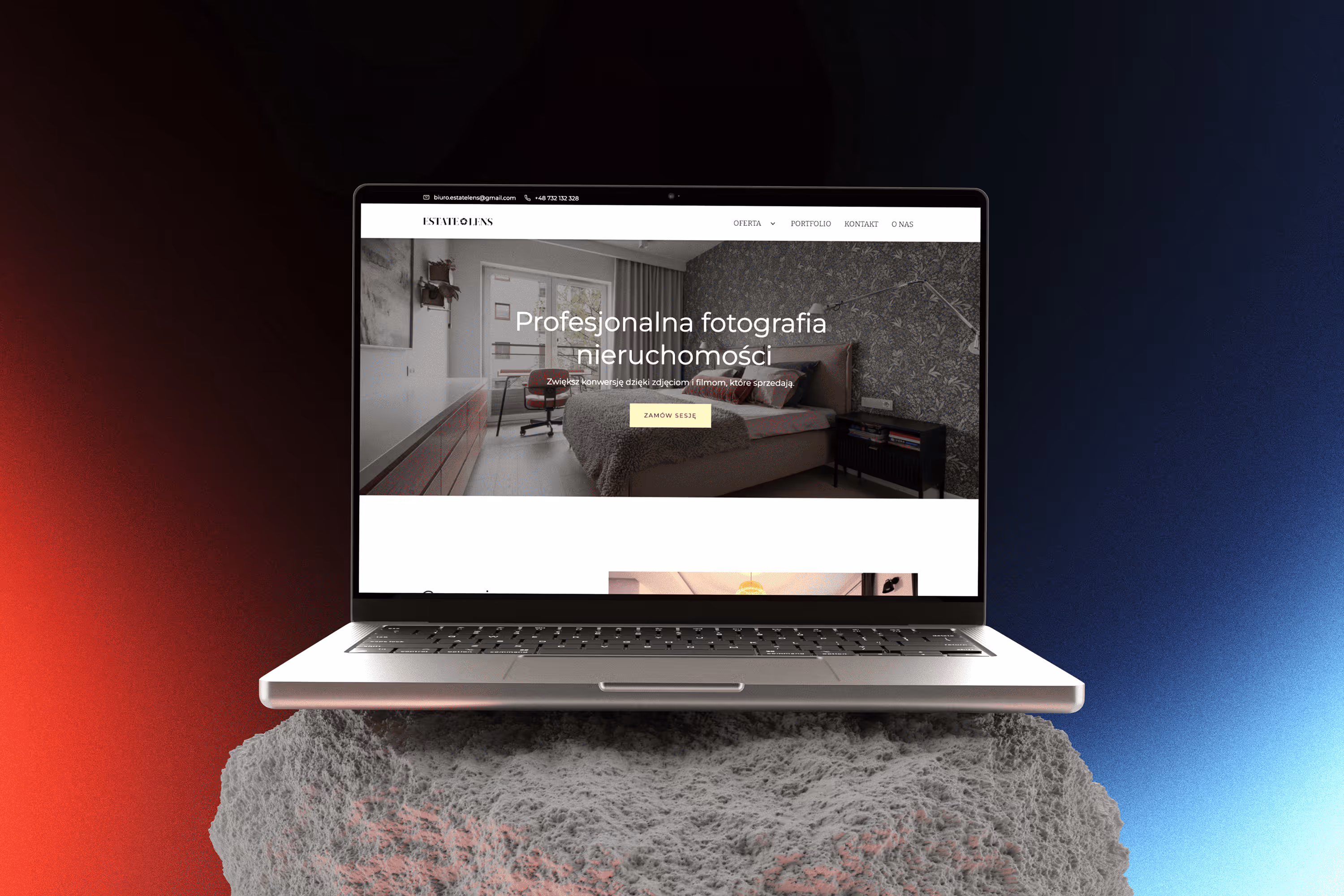 EstateLens photography website displayed on a laptop